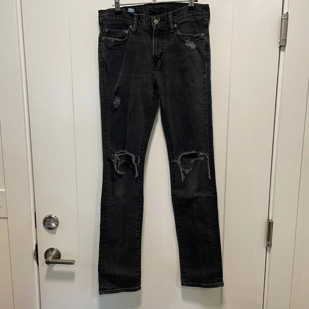 Abercrombie & Fitch Langdon Slim Distressed Black Jeans Mens 29x32 Stretch